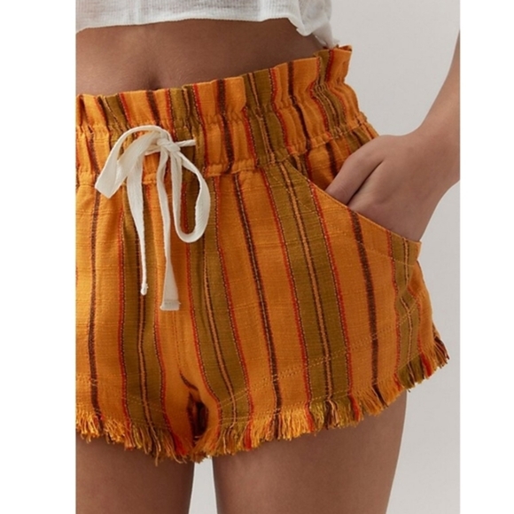 BDG Frankie Paperbag Micro Short in orange stripe size medium new - Picture 2 of 5